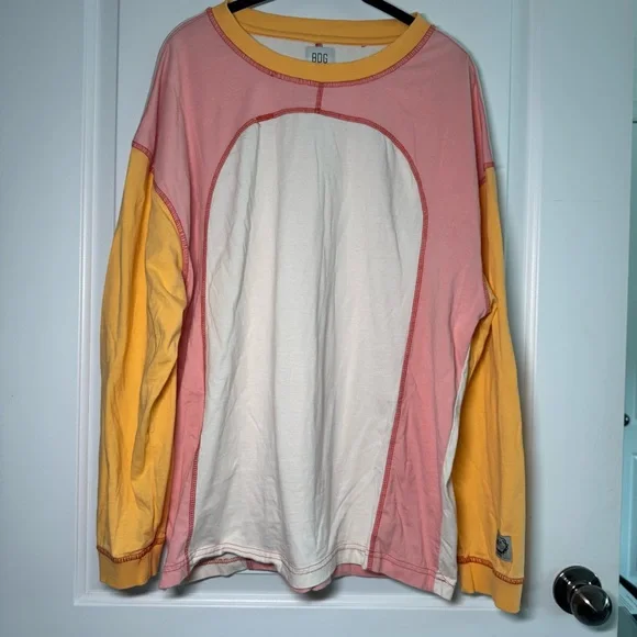 Urban Outfitters BDG Colby Seamed Long Sleeve Tee Color Block Size Medium - Picture 2 of 12